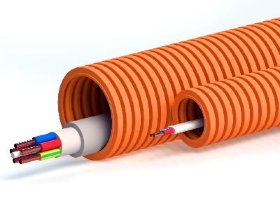 Труба ПНД легкая безгалогенная (HF), оранжевая, с зондом D=16 Труба гофрированная